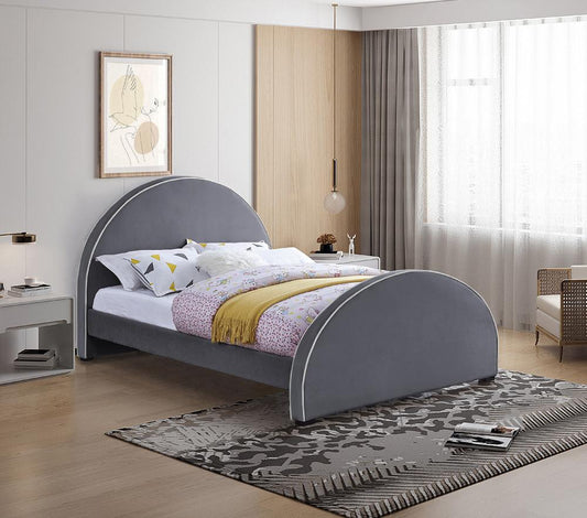 Meridian Furniture - Brody Grey Velvet Full Bed - BrodyGrey-F veiw 2