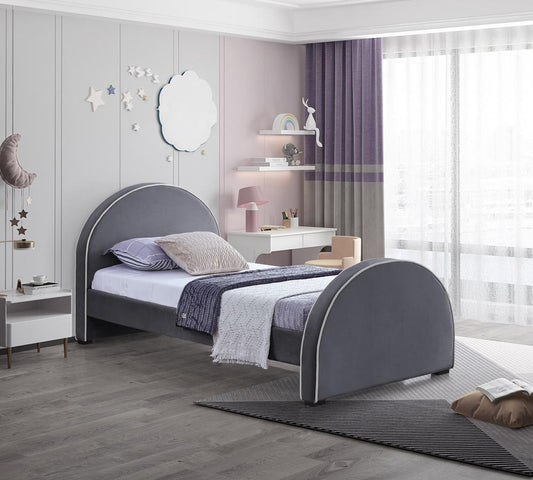 Meridian Furniture - Brody Grey Velvet Twin Bed - BrodyGrey-T veiw 2