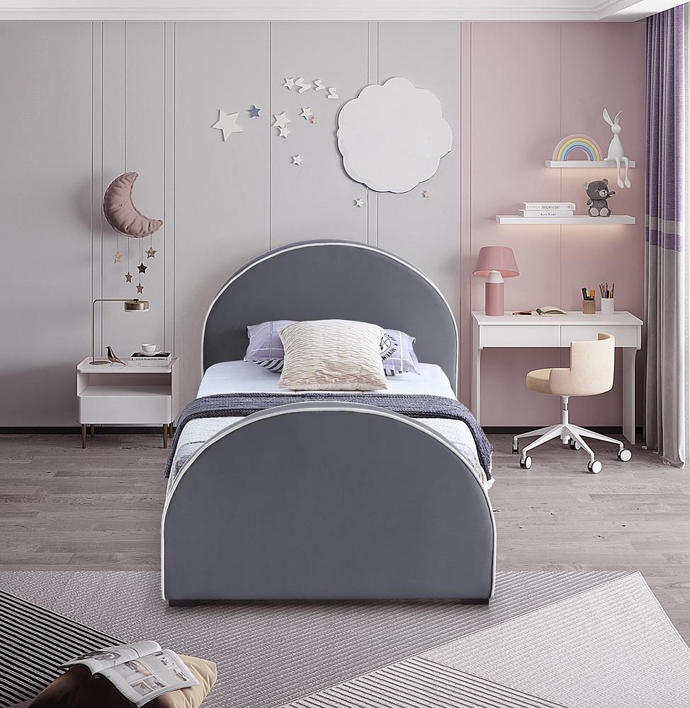 Meridian Furniture - Brody Grey Velvet Twin Bed - BrodyGrey-T veiw 4