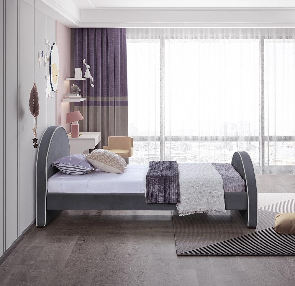 Meridian Furniture - Brody Grey Velvet Twin Bed - BrodyGrey-T veiw 5