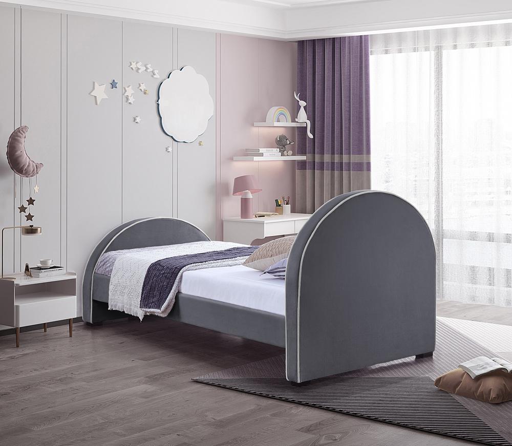 Meridian Furniture - Brody Grey Velvet Twin Bed - BrodyGrey-T veiw 6