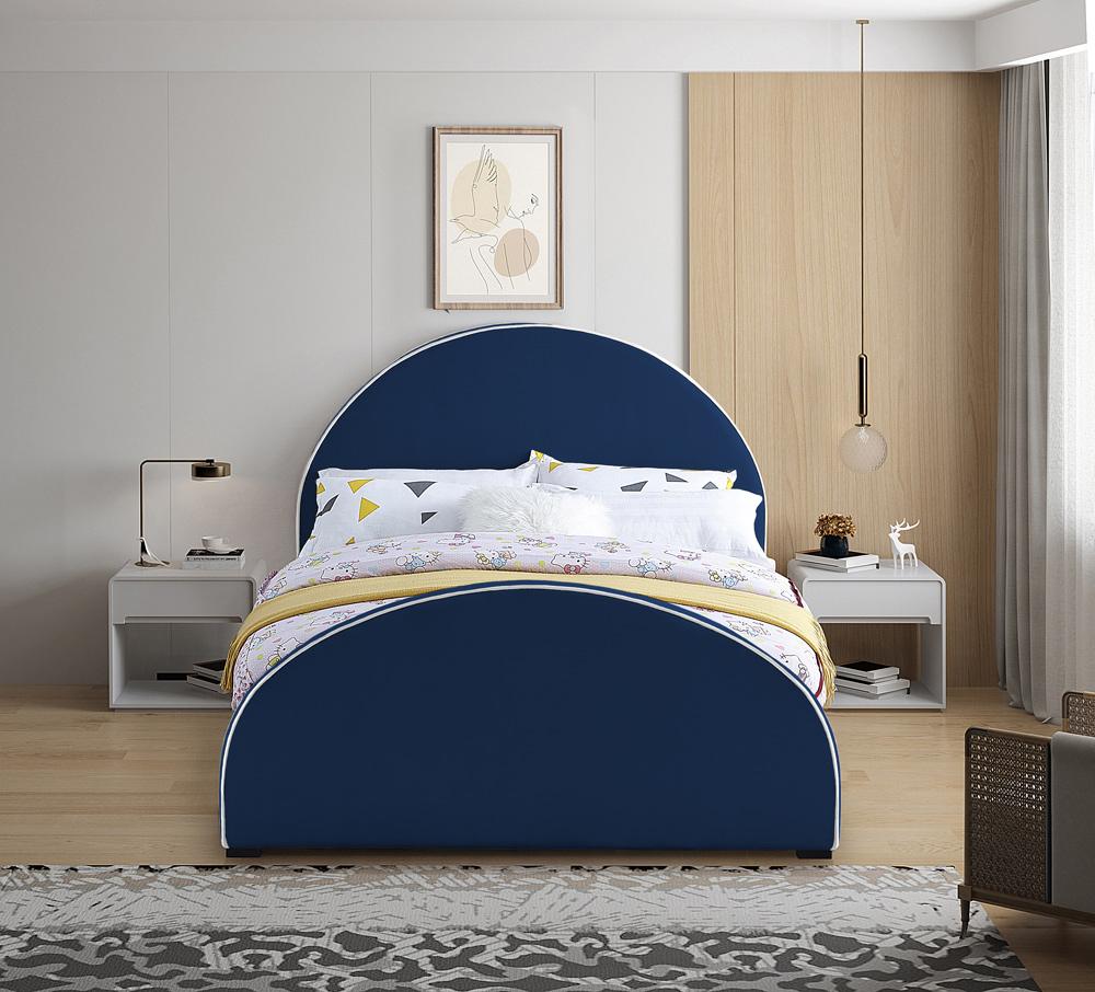 Meridian Furniture - Brody Navy Velvet Queen Bed - BrodyNavy-Q veiw 4