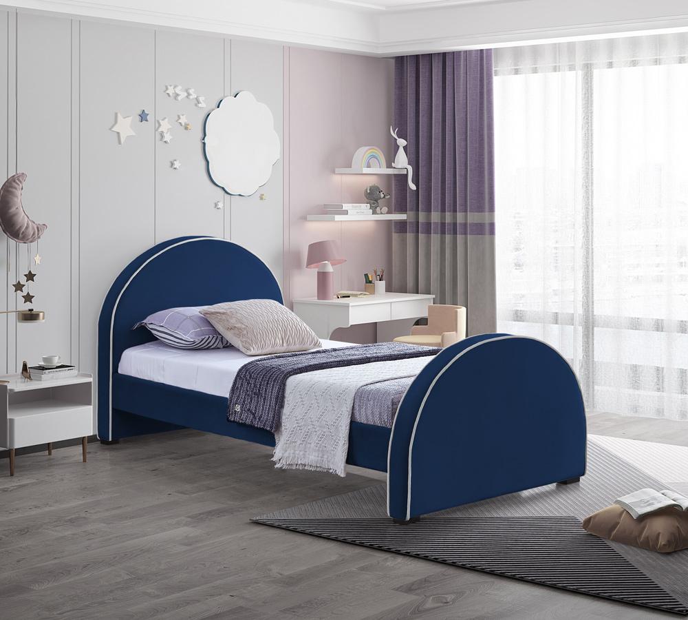 Meridian Furniture - Brody Navy Velvet Twin Bed - BrodyNavy-T veiw 2