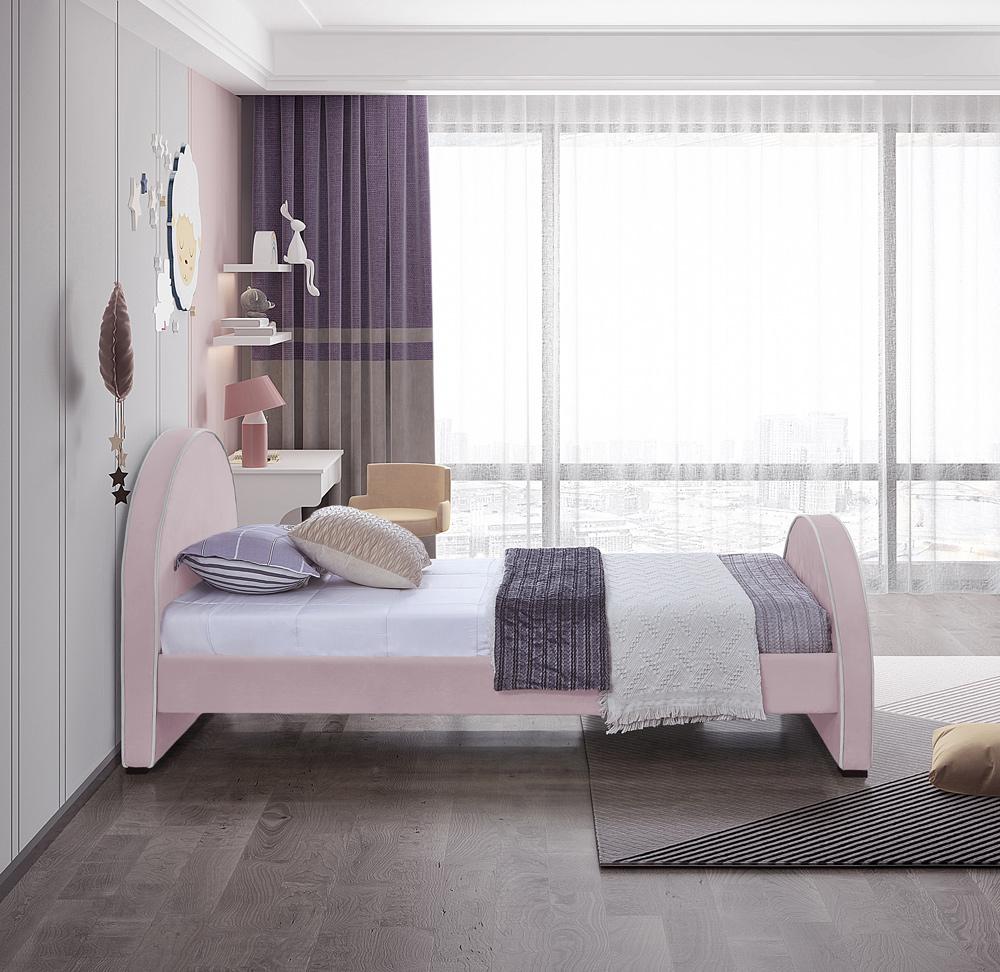 Meridian Furniture - Brody Pink Velvet Twin Bed - BrodyPink-T veiw 5