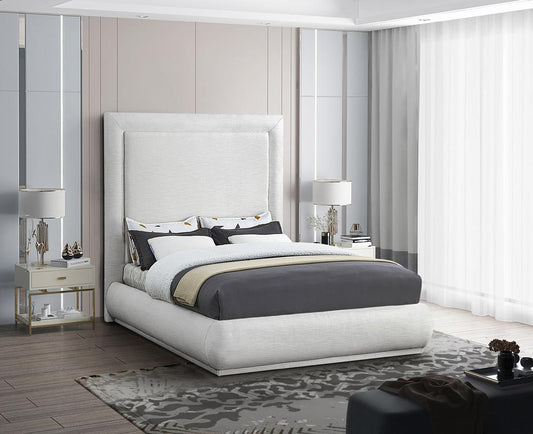 Meridian Furniture - Brooke Cream Linen Textured Fabric King Bed - BrookeCream-K veiw 2