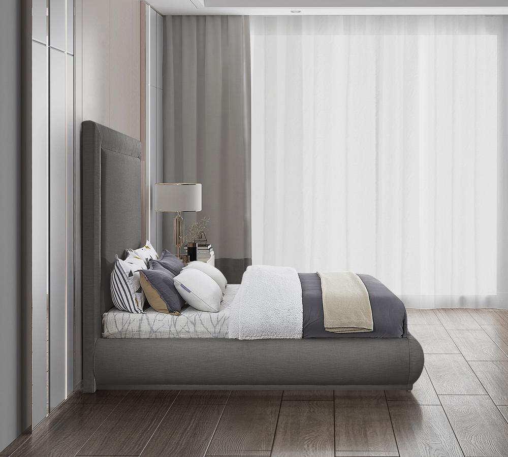 Meridian Furniture - Brooke Grey Linen Textured Fabric Queen Bed - BrookeGrey-Q veiw 5
