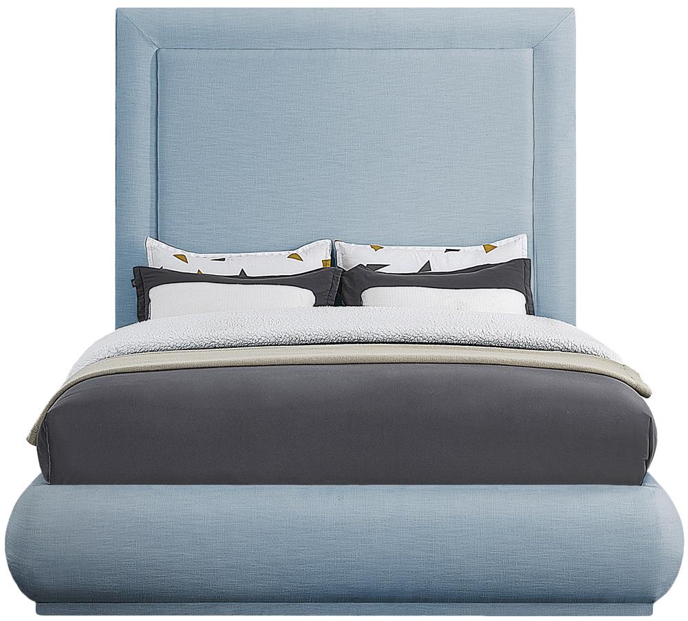Meridian Furniture - Brooke Light Blue Linen Textured Fabric King Bed - BrookeSkyBlu-K veiw 3