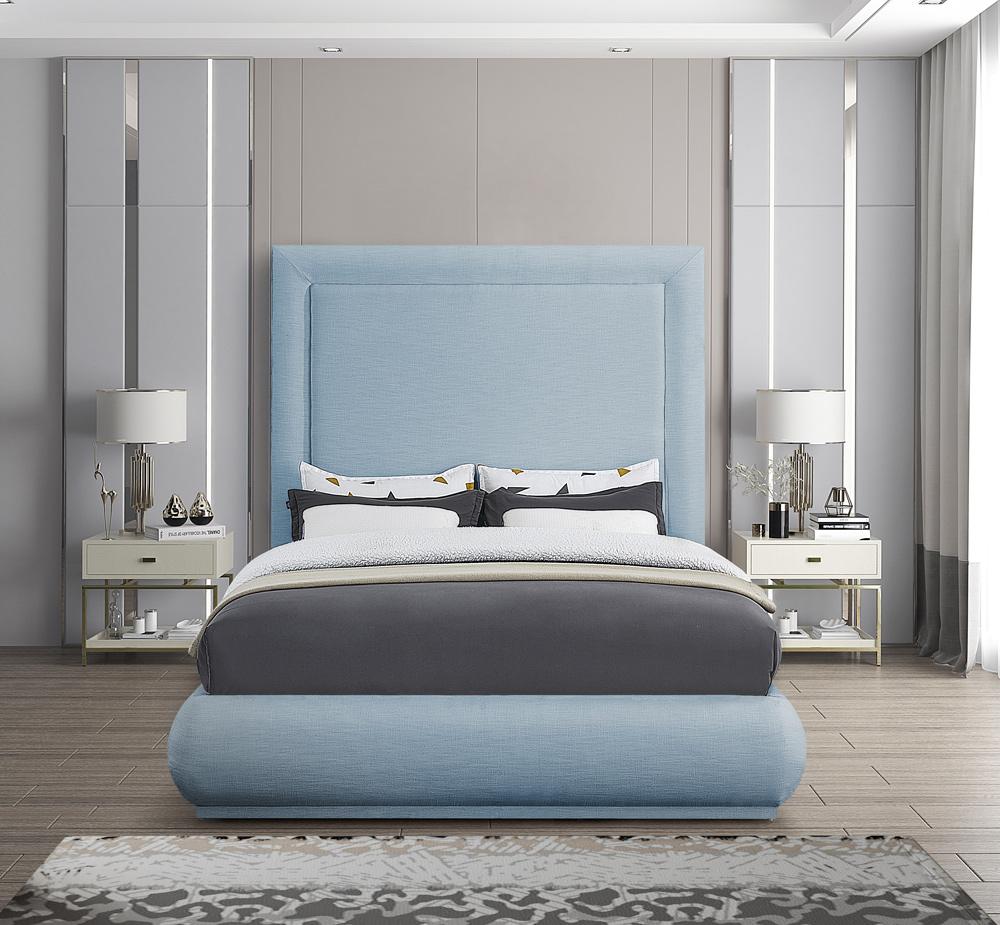 Meridian Furniture - Brooke Light Blue Linen Textured Fabric King Bed - BrookeSkyBlu-K veiw 4