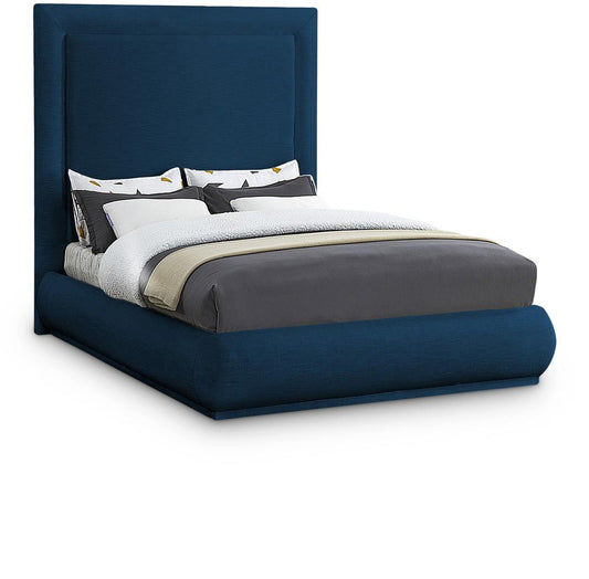 Meridian Furniture - Brooke Navy Linen Textured Fabric Queen Bed - BrookeNavy-Q veiw 1