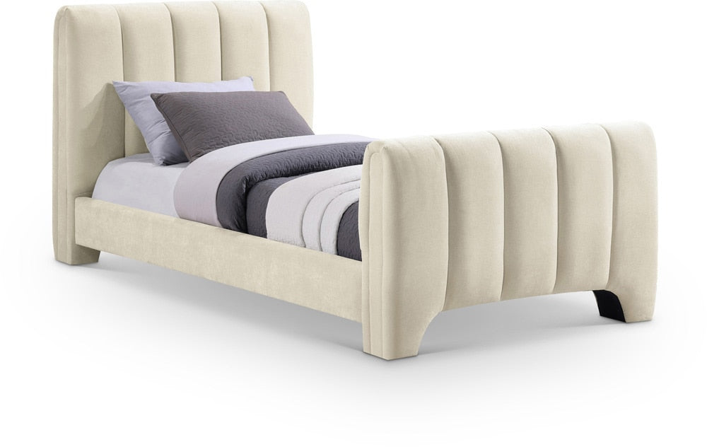Meridian Furniture - Camila Beige Chenille Fabric Twin Bed - CamilaBeige-T veiw 1