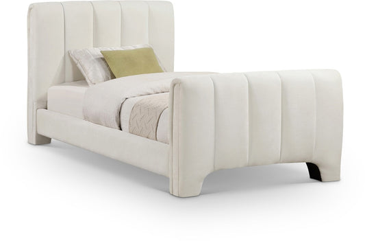 Meridian Furniture - Camila Cream Chenille Fabric Twin Bed - CamilaCream-T veiw 1