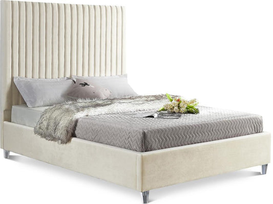 Meridian Furniture - Candace Cream Velvet Full Bed - CandaceCream-F veiw 1