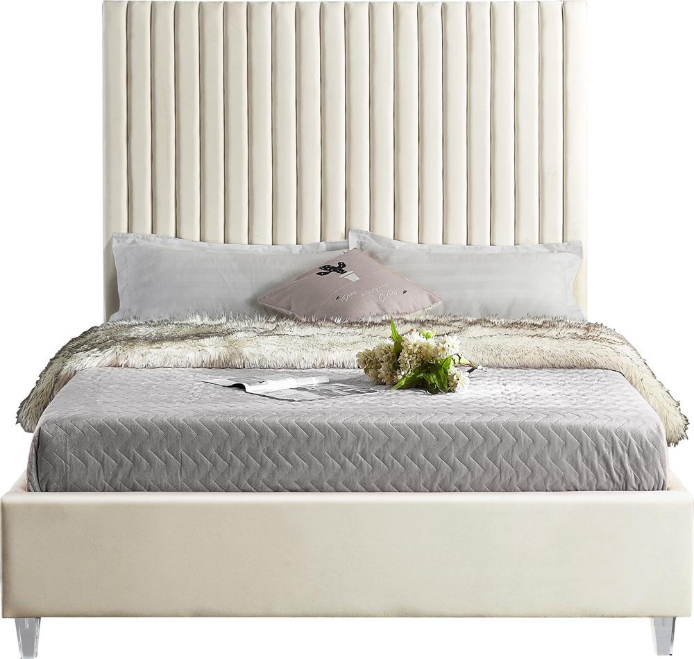 Meridian Furniture - Candace Cream Velvet Full Bed - CandaceCream-F veiw 3
