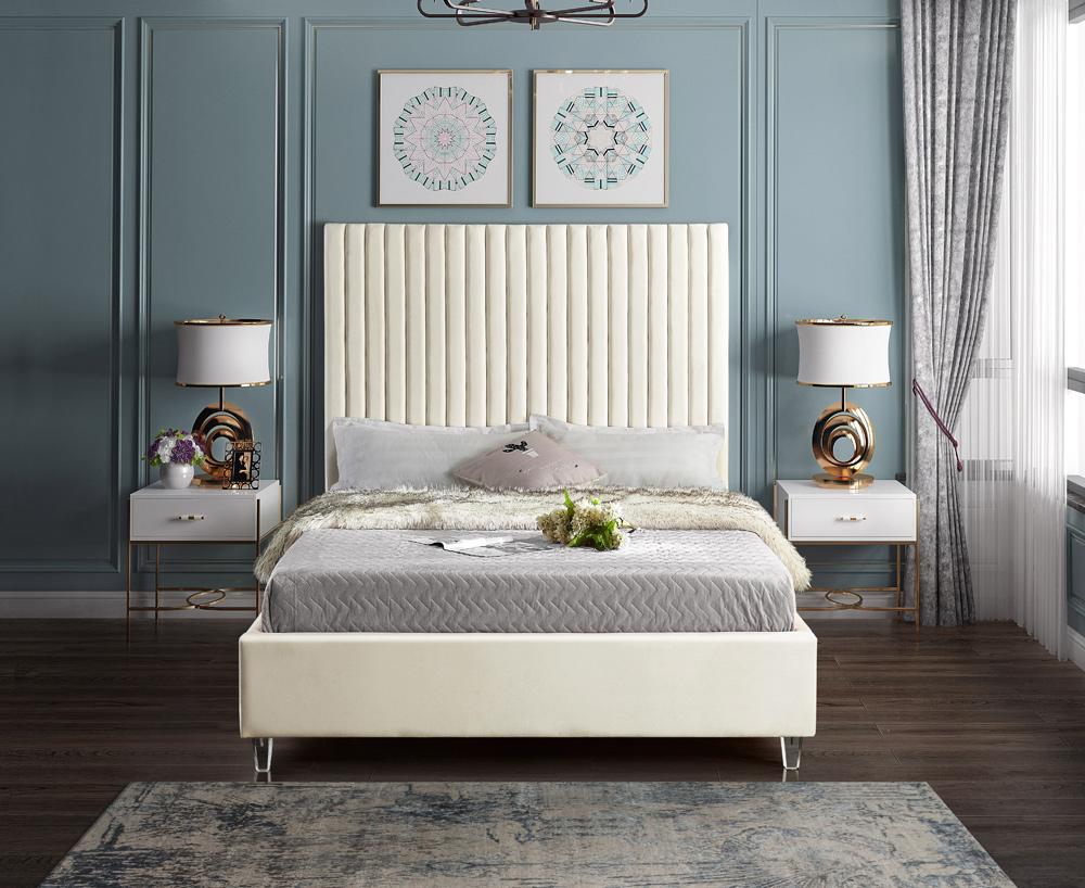 Meridian Furniture - Candace Cream Velvet Full Bed - CandaceCream-F veiw 4
