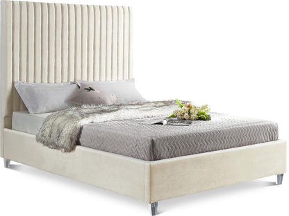 Meridian Furniture - Candace Cream Velvet Queen Bed - CandaceCream-Q veiw 1