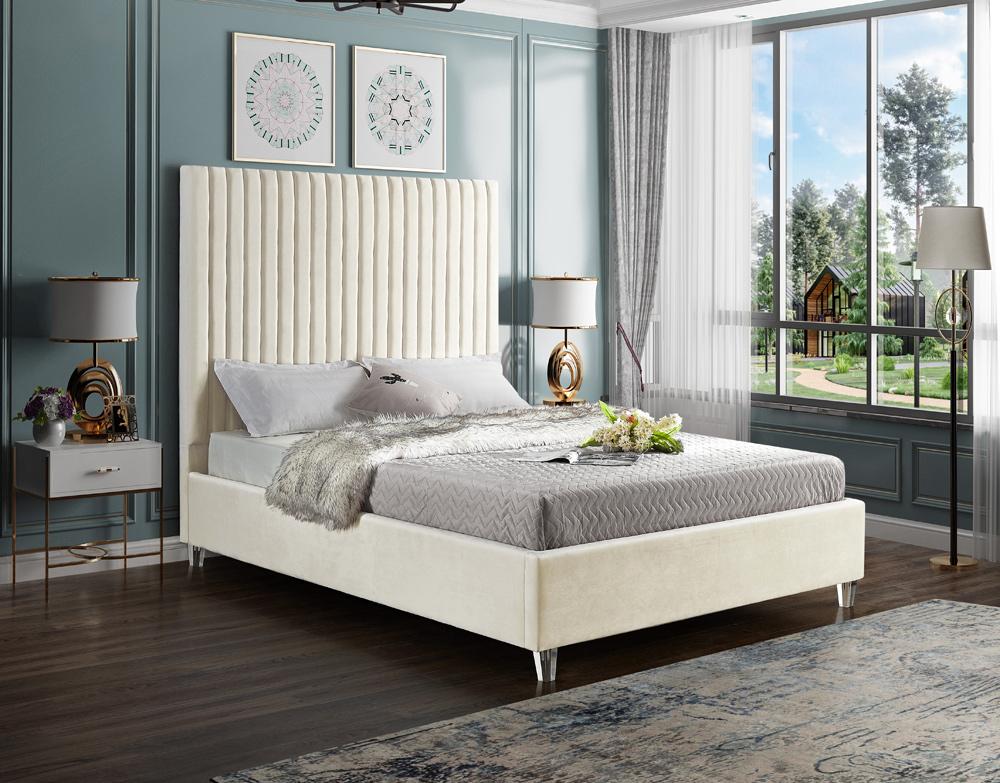 Meridian Furniture - Candace Cream Velvet Queen Bed - CandaceCream-Q veiw 2