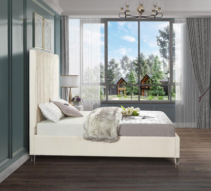 Meridian Furniture - Candace Cream Velvet Queen Bed - CandaceCream-Q veiw 5