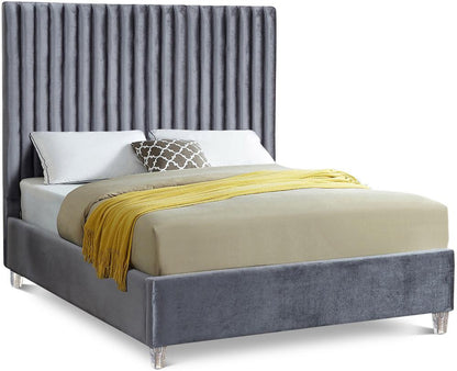 Meridian Furniture - Candace Grey Velvet Queen Bed - CandaceGrey-Q veiw 1
