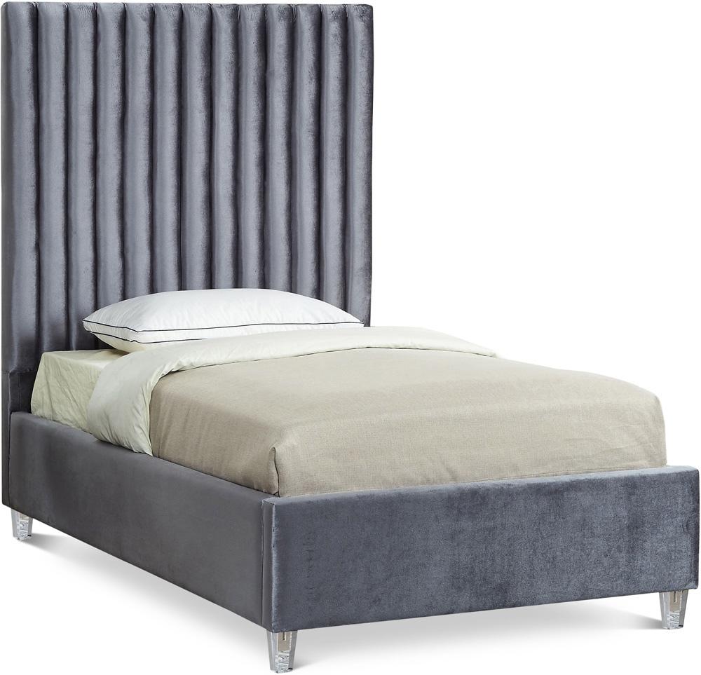 Meridian Furniture - Candace Grey Velvet Twin Bed - CandaceGrey-T veiw 1