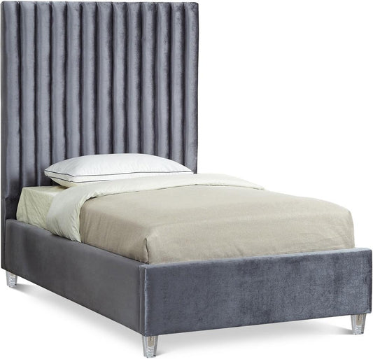 Meridian Furniture - Candace Grey Velvet Twin Bed - CandaceGrey-T veiw 1