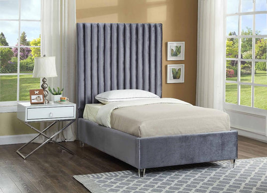 Meridian Furniture - Candace Grey Velvet Twin Bed - CandaceGrey-T veiw 2