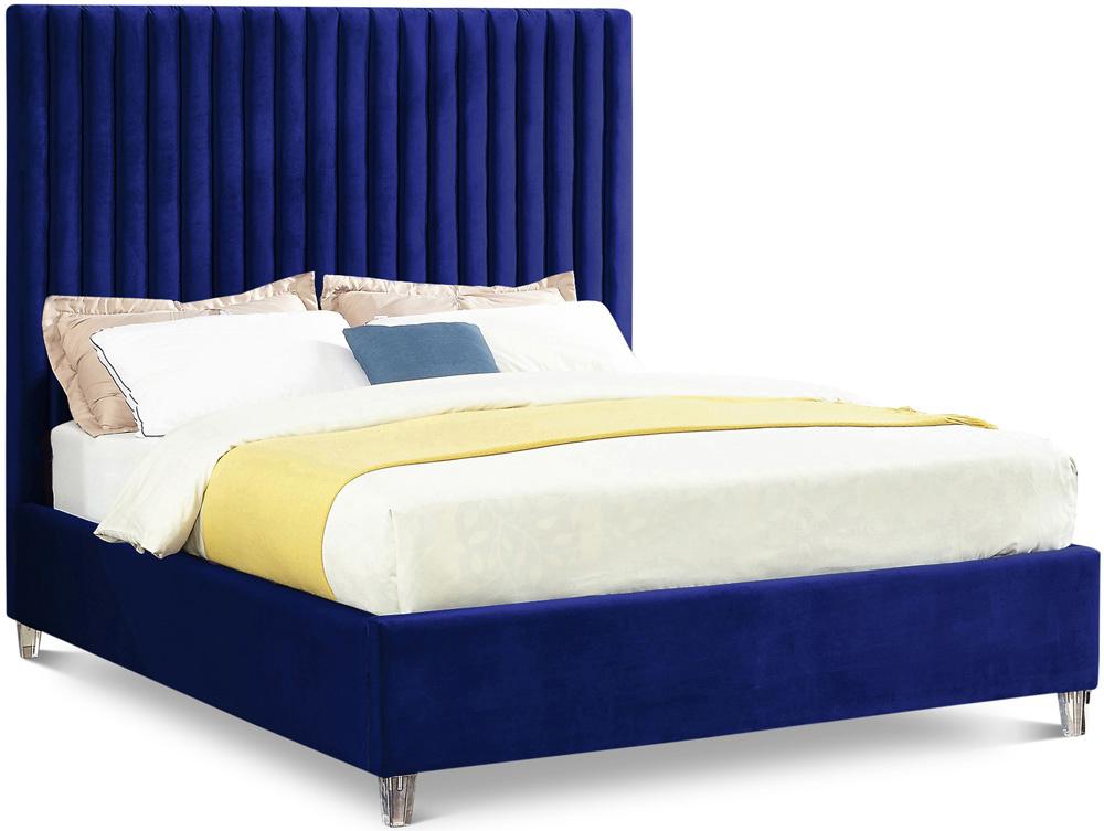 Meridian Furniture - Candace Navy Velvet King Bed - CandaceNavy-K veiw 1