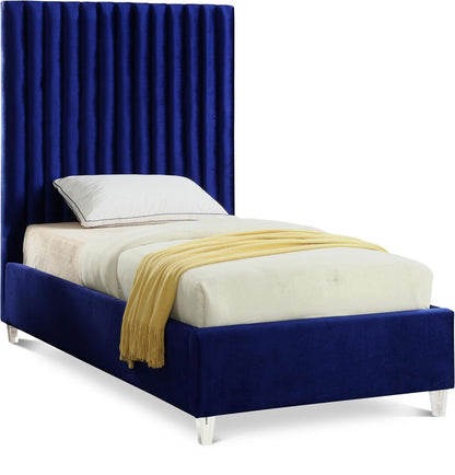 Meridian Furniture - Candace Navy Velvet Twin Bed - CandaceNavy-T veiw 1