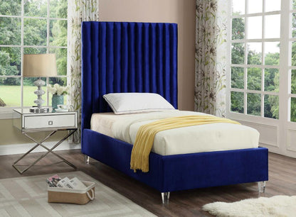Meridian Furniture - Candace Navy Velvet Twin Bed - CandaceNavy-T veiw 2