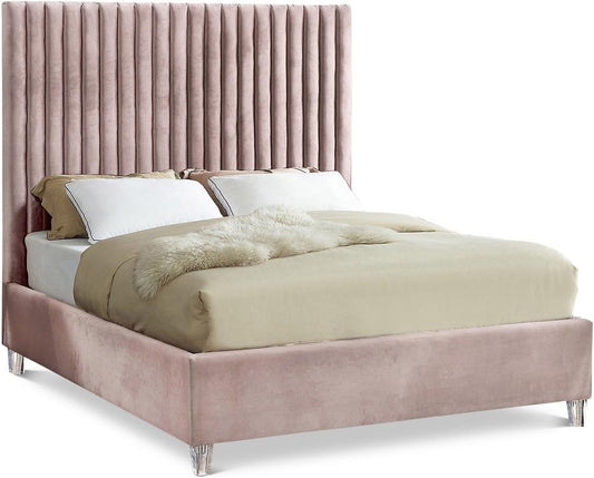 Meridian Furniture - Candace Pink Velvet Full Bed - CandacePink-F veiw 1