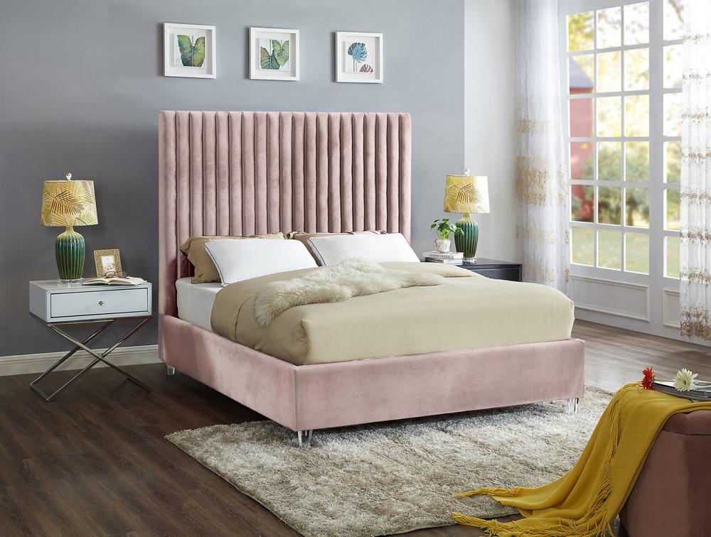 Meridian Furniture - Candace Pink Velvet Full Bed - CandacePink-F veiw 2