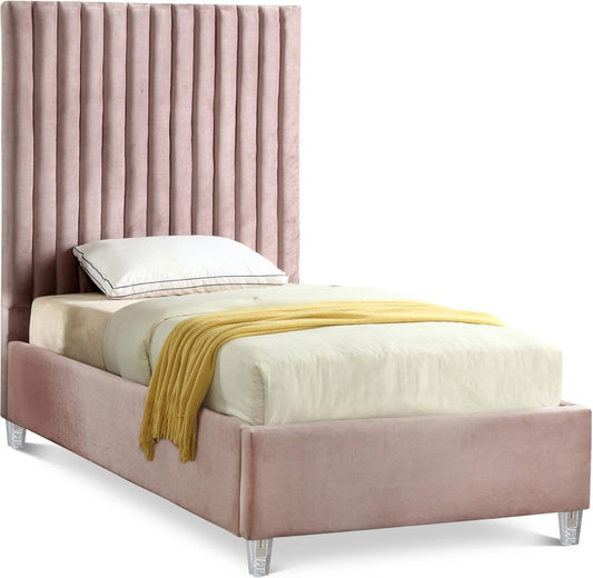 Meridian Furniture - Candace Pink Velvet Twin Bed - CandacePink-T veiw 1