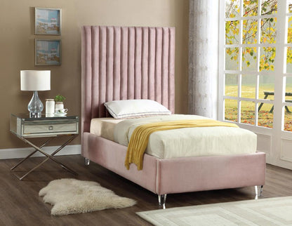 Meridian Furniture - Candace Pink Velvet Twin Bed - CandacePink-T veiw 2