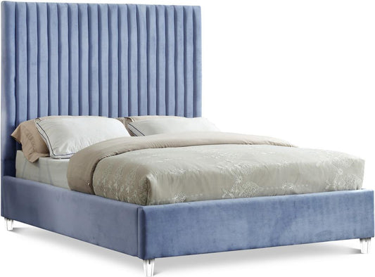 Meridian Furniture - Candace Sky Blue Velvet Full Bed - CandaceSkyBlu-F veiw 1