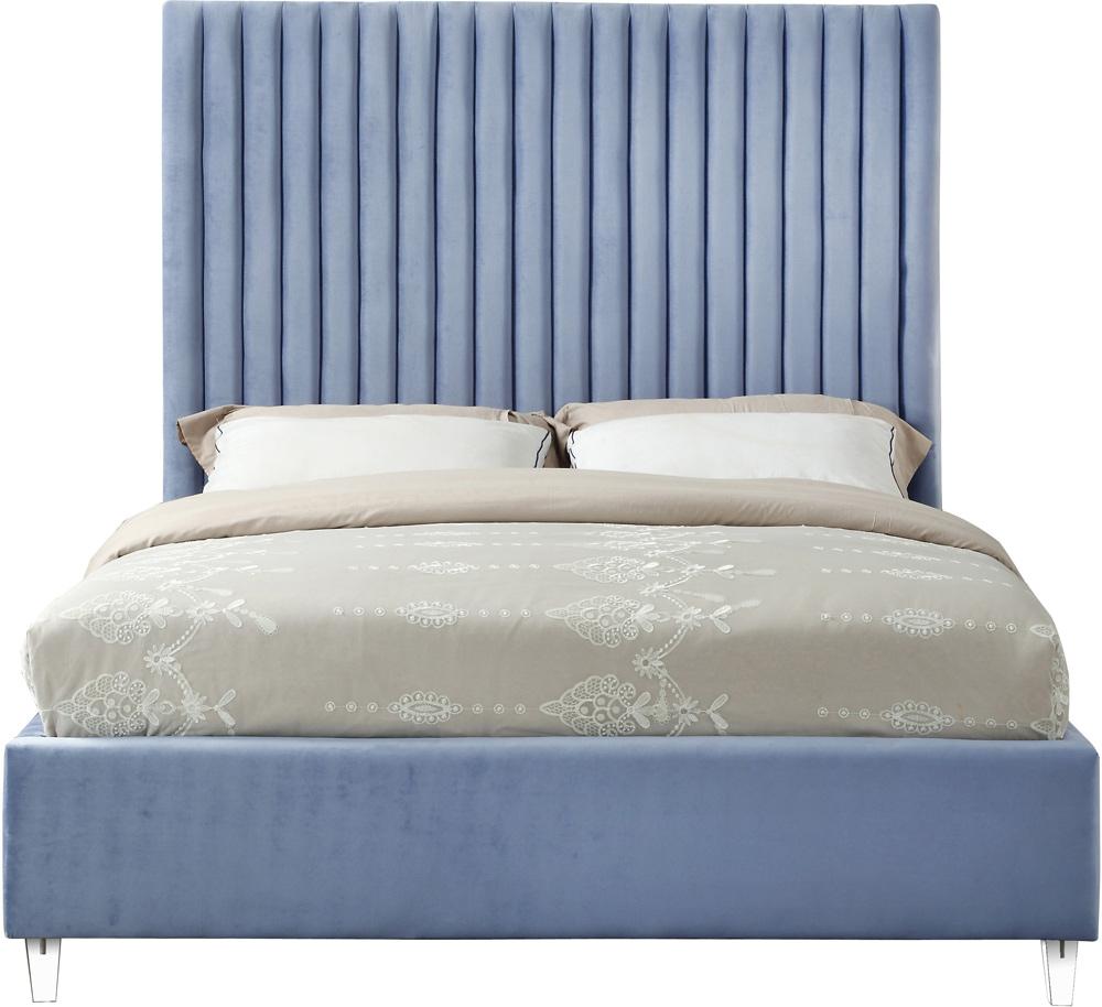 Meridian Furniture - Candace Sky Blue Velvet Full Bed - CandaceSkyBlu-F veiw 2