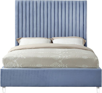 Meridian Furniture - Candace Sky Blue Velvet Full Bed - CandaceSkyBlu-F veiw 2