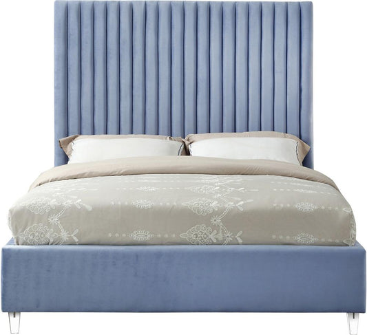 Meridian Furniture - Candace Sky Blue Velvet Full Bed - CandaceSkyBlu-F veiw 2