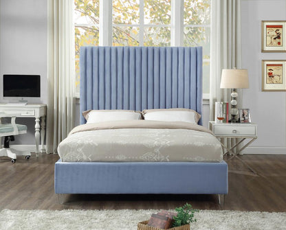 Meridian Furniture - Candace Sky Blue Velvet King Bed - CandaceSkyBlu-K veiw 4
