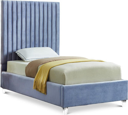 Meridian Furniture - Candace Sky Blue Velvet Twin Bed - CandaceSkyBlu-T veiw 1