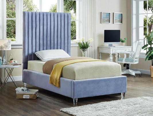 Meridian Furniture - Candace Sky Blue Velvet Twin Bed - CandaceSkyBlu-T veiw 2