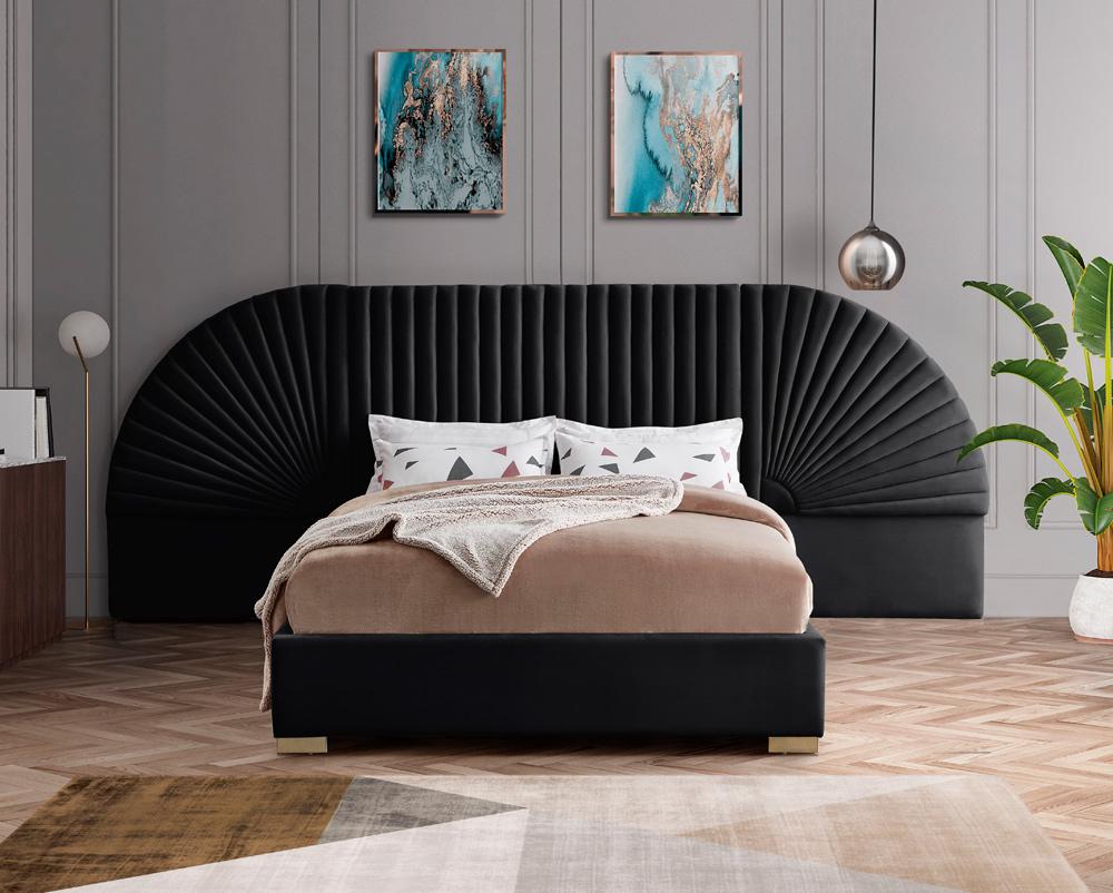 Meridian Furniture - Cleo Black Velvet King Bed - CleoBlack-K veiw 2