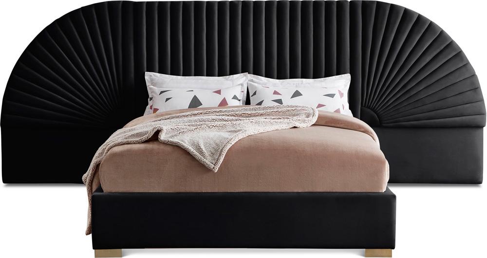Meridian Furniture - Cleo Black Velvet Queen Bed - CleoBlack-Q veiw 1