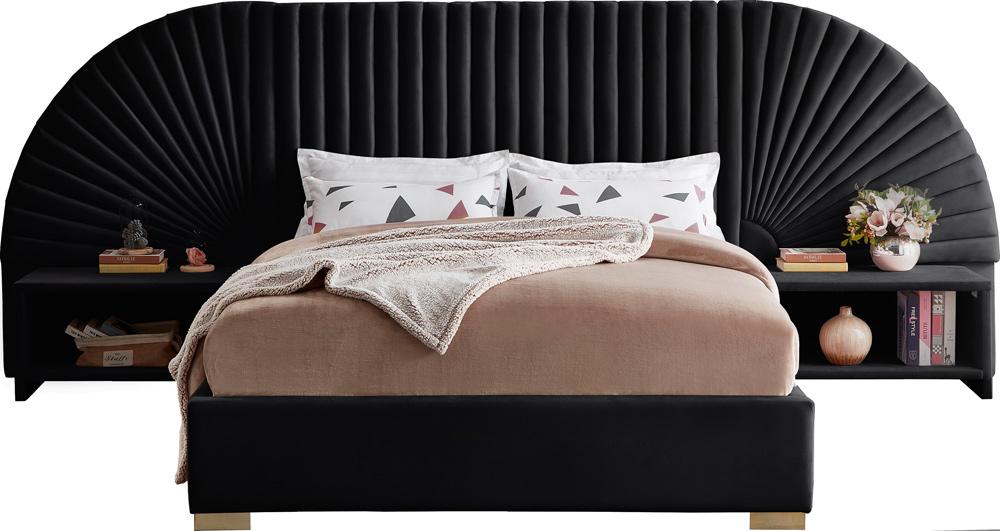 Meridian Furniture - Cleo Black Velvet Queen Bed - CleoBlack-Q veiw 3