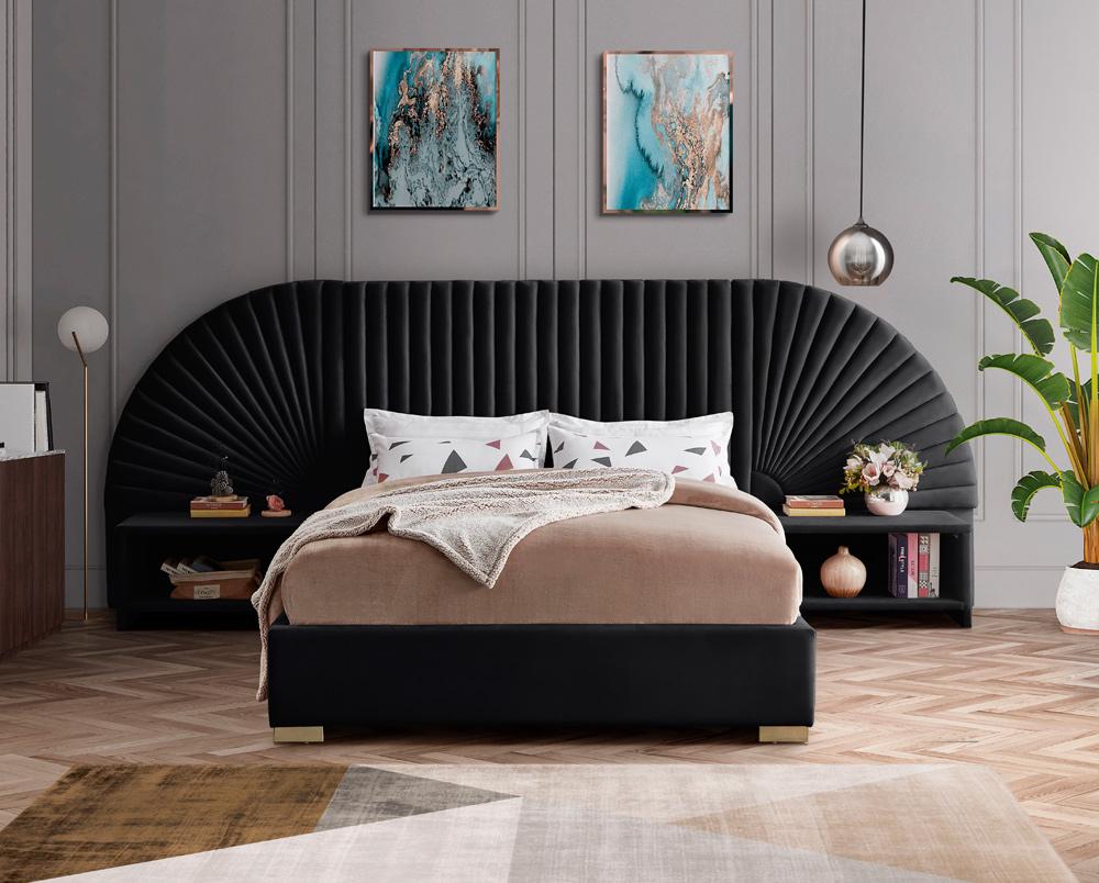 Meridian Furniture - Cleo Black Velvet Queen Bed - CleoBlack-Q veiw 4