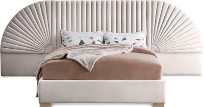 Meridian Furniture - Cleo Cream Velvet Queen Bed - CleoCream-Q veiw 1