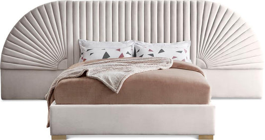Meridian Furniture - Cleo Cream Velvet Queen Bed - CleoCream-Q veiw 1
