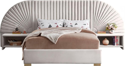 Meridian Furniture - Cleo Cream Velvet Queen Bed - CleoCream-Q veiw 3