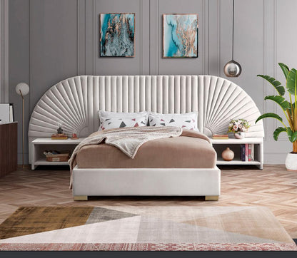 Meridian Furniture - Cleo Cream Velvet Queen Bed - CleoCream-Q veiw 4