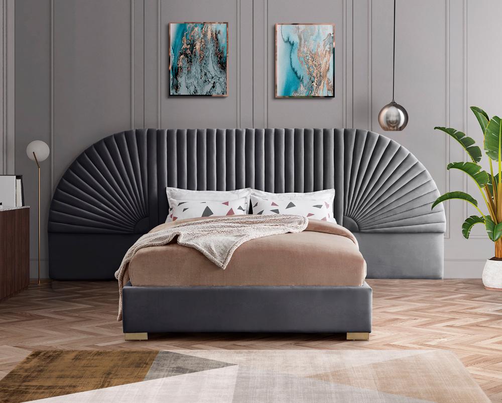 Meridian Furniture - Cleo Grey Velvet King Bed - CleoGrey-K veiw 2