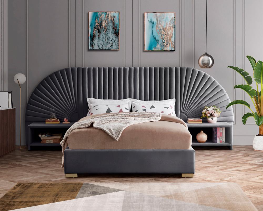 Meridian Furniture - Cleo Grey Velvet King Bed - CleoGrey-K veiw 4