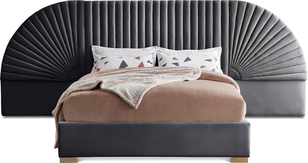Meridian Furniture - Cleo Grey Velvet Queen Bed - CleoGrey-Q veiw 1